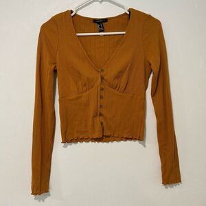 Forever 21 Ribbed Button-Up Long Sleeve Top | Rust Brown | Size M